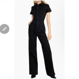 Good American Black Denim Jumpsuit with Wide Legs